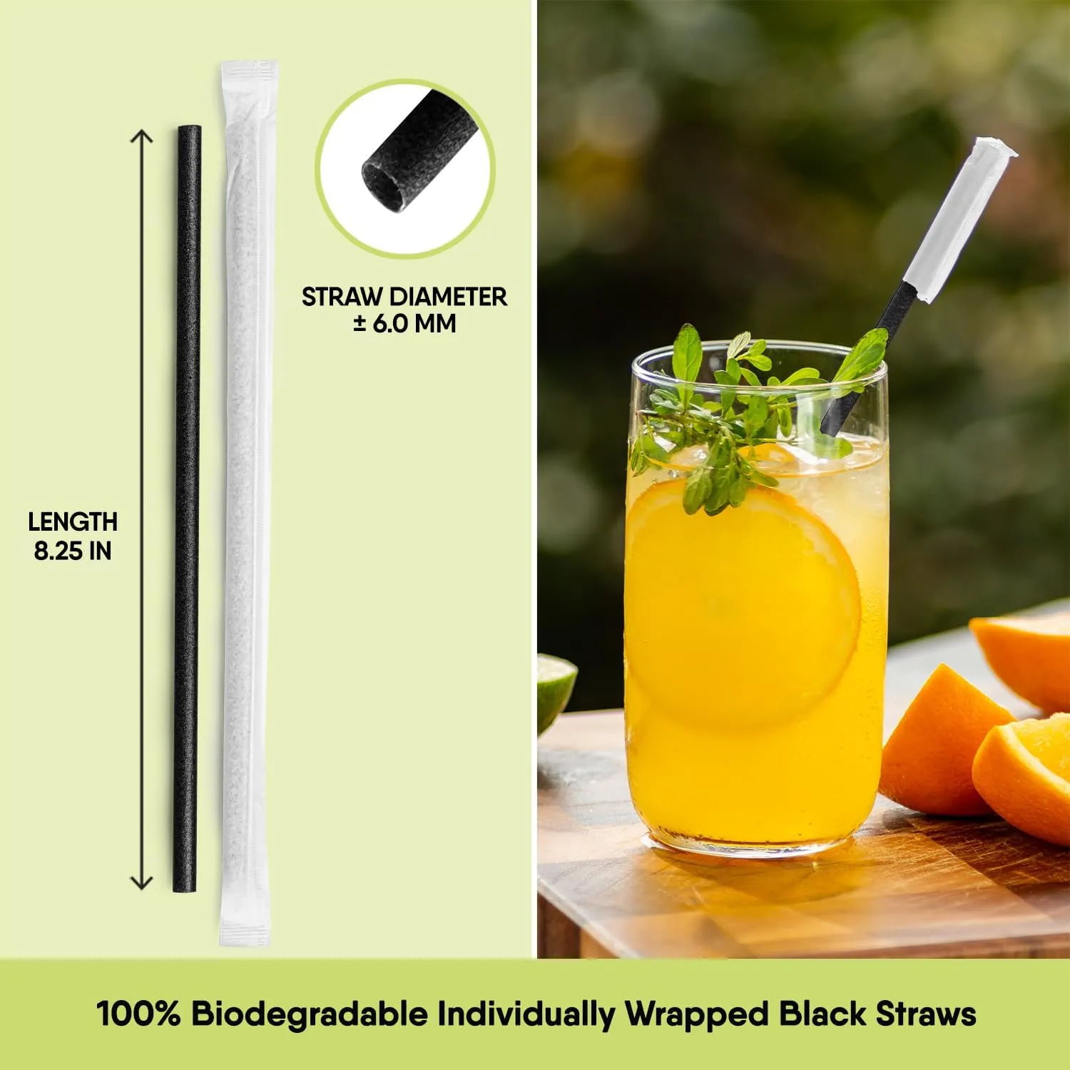 – 300 PCS of 8.25 Inches Individually Wrapped Black Biodegradable Straws – Made of Vegetable Fibers, Best Environment Friendly Drinking Straws for Hot and Cold Beverages