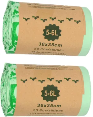 100% Compost Bags for Kitchen Countertop Compost Bin - 1, 1.2, 1.3, 1.5 Gallon, Kitchen Food Scrap Waste Compostable Small Trash Bags, ASTM D6400, US BPI and Europe OK Compost Home Certified, 100ct