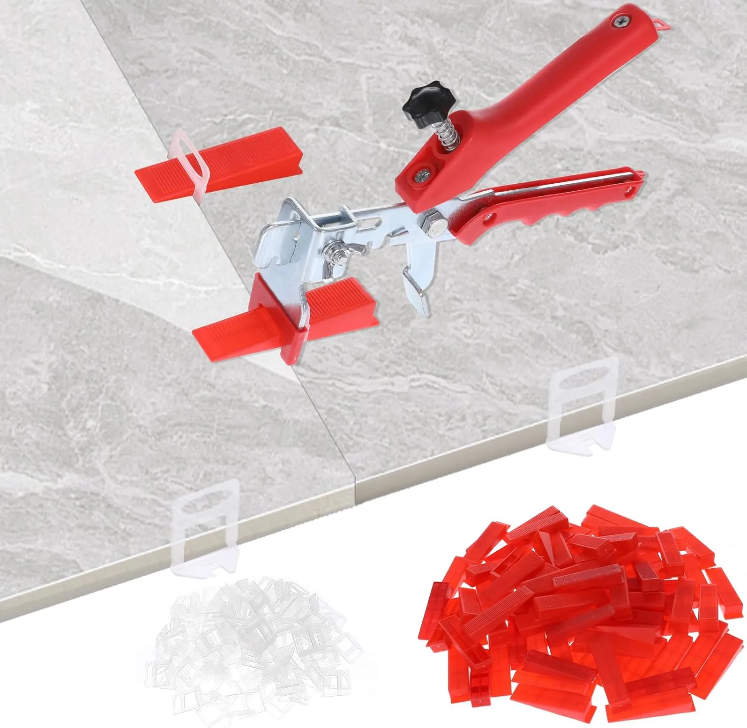 1/16" Tile Leveling System Kit, 600pcs Tile Leveler Spacers Clips and 150pcs Reusable Wedges Floor Tile Tools Set with Tile Plier Leveling Tile System for Wall Floor Ceramic Tile Adjustment