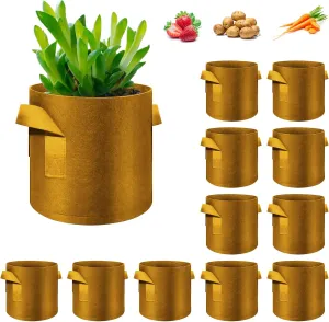 12-Pack 10 Gallon Plant Grow Bags, Thickened Nonwoven Fabric Pots with Handles, Vegetable Planter Bags Containers, Cloth Planters for Garden Vegetable/Flower/Plant/Fruits Outdoor (Brown)