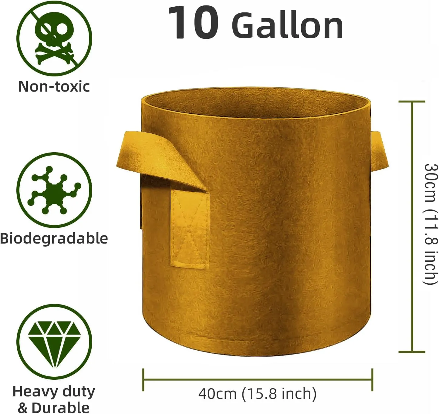 12-Pack 10 Gallon Plant Grow Bags, Thickened Nonwoven Fabric Pots with Handles, Vegetable Planter Bags Containers, Cloth Planters for Garden Vegetable/Flower/Plant/Fruits Outdoor (Brown)
