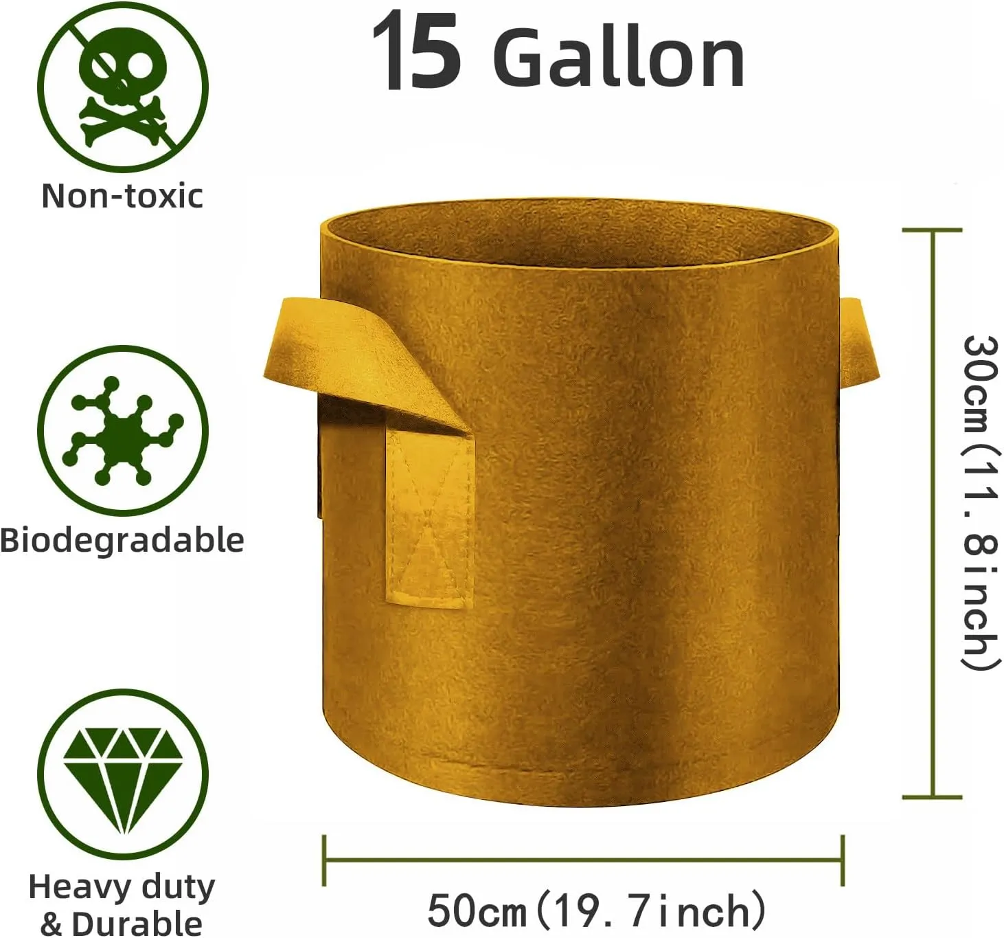 12-Pack 15 Gallon Plant Grow Bags, Thickened Nonwoven Fabric Pots with Handles, Vegetable Planter Bags Containers, Cloth Planters for Garden Vegetable/Flower/Plant/Fruits Outdoor (Brown)