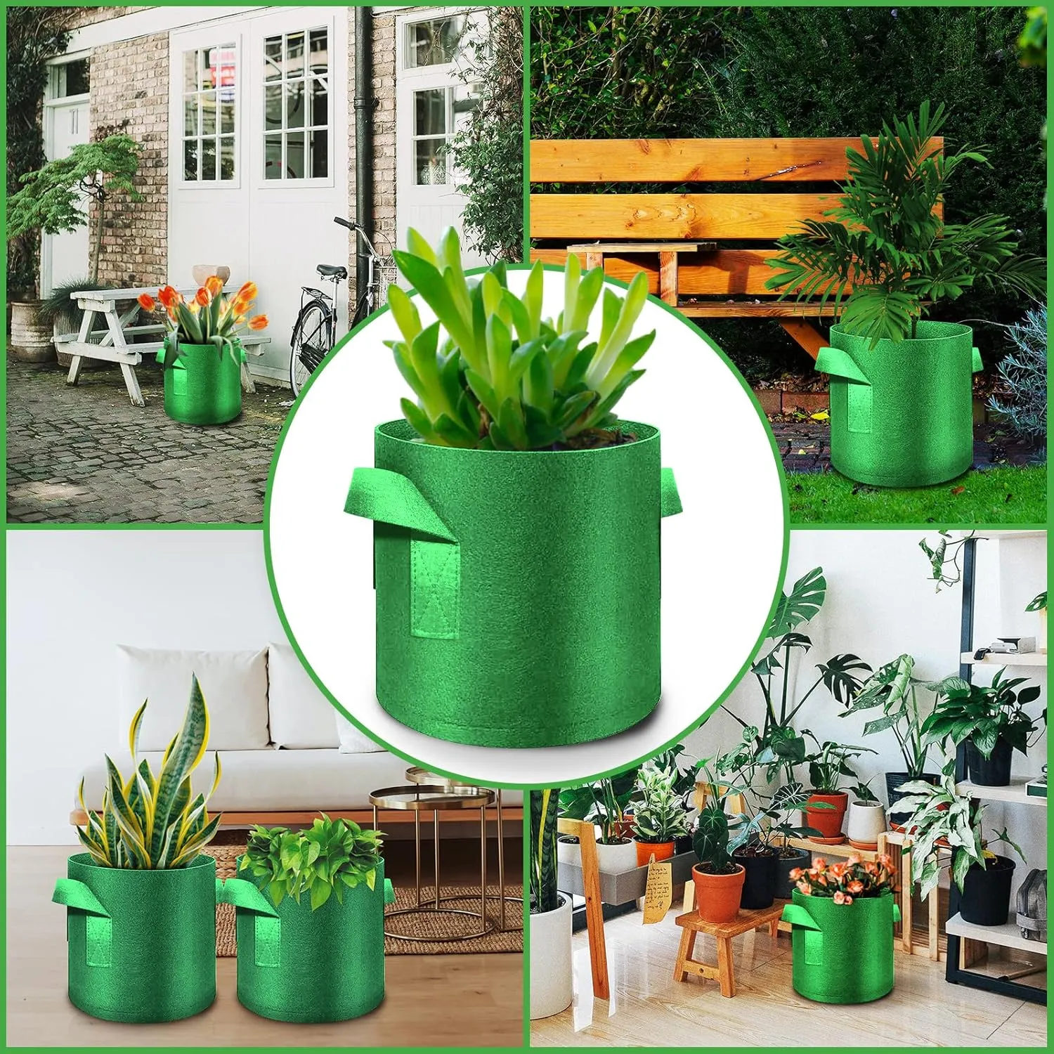 12-Pack 5 Gallon Plant Grow Bags, Thickened Nonwoven Fabric Pots with Handles, Vegetable Planter Bags Containers, Cloth Planters for Garden Vegetable/Flower/Plant/Fruits Outdoor (Green)