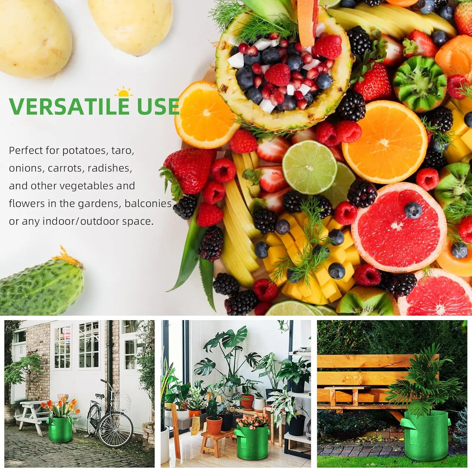 12-Pack 5 Gallon Plant Grow Bags, Thickened Nonwoven Fabric Pots with Handles, Vegetable Planter Bags Containers, Cloth Planters for Garden Vegetable/Flower/Plant/Fruits Outdoor (Green)