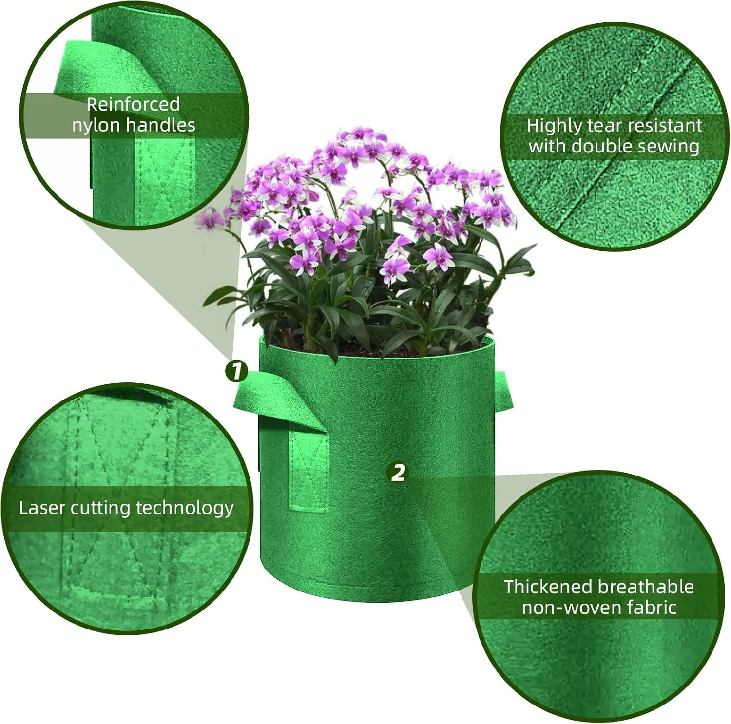 12-Pack 5 Gallon Plant Grow Bags, Thickened Nonwoven Fabric Pots with Handles, Vegetable Planter Bags Containers, Cloth Planters for Garden Vegetable/Flower/Plant/Fruits Outdoor (Green)