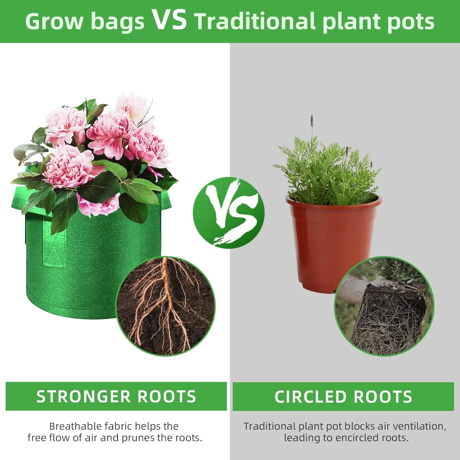 12-Pack 5 Gallon Plant Grow Bags, Thickened Nonwoven Fabric Pots with Handles, Vegetable Planter Bags Containers, Cloth Planters for Garden Vegetable/Flower/Plant/Fruits Outdoor (Green)