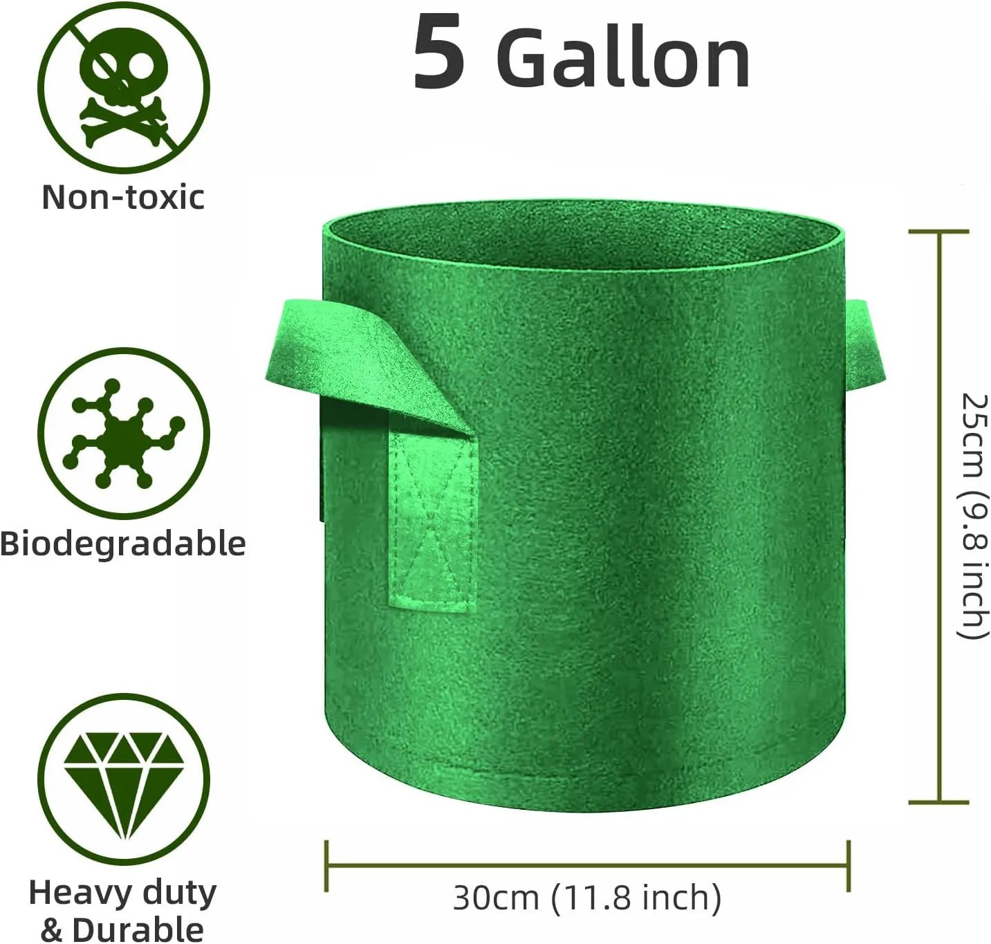 12-Pack 5 Gallon Plant Grow Bags, Thickened Nonwoven Fabric Pots with Handles, Vegetable Planter Bags Containers, Cloth Planters for Garden Vegetable/Flower/Plant/Fruits Outdoor (Green)