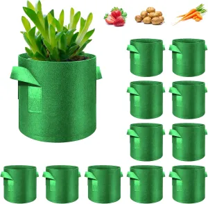 12-Pack 5 Gallon Plant Grow Bags, Thickened Nonwoven Fabric Pots with Handles, Vegetable Planter Bags Containers, Cloth Planters for Garden Vegetable/Flower/Plant/Fruits Outdoor (Green)
