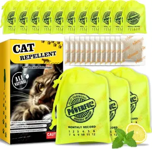 12 Pack Extra Strength Cat Repellent Pouches – Natural Cat Indoor Outdoor Odor Deterrent, Dual-Action Mint & Lemon Formula for Gardens, Furniture