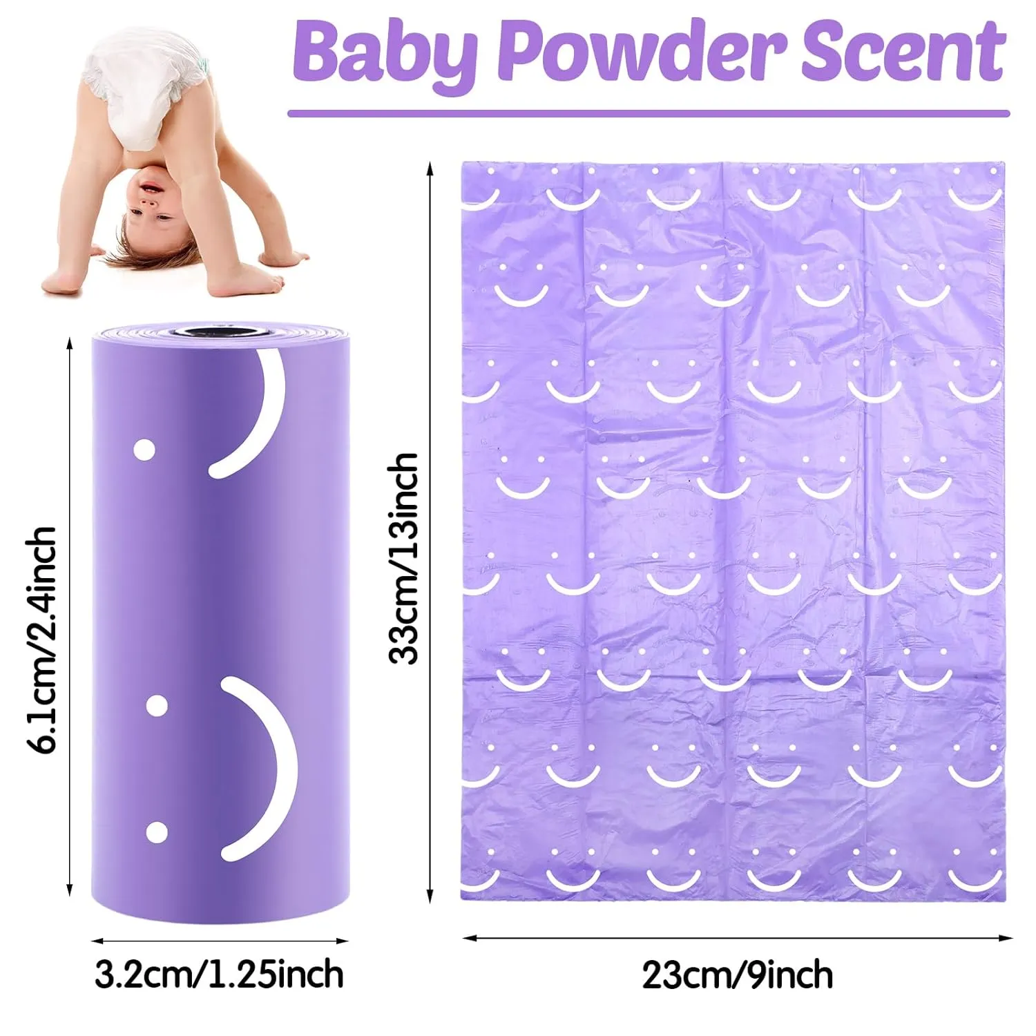 1500 Count Diaper Disposable Bags for Baby Diaper Sacks Baby Powder Scent Disposal or Pet Waste Bags, 100 Rolls(Purple)