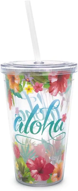 16 oz. Double Insulated BPA-Free Acrylic Travel Tumbler with Straw (Aloha Floral)