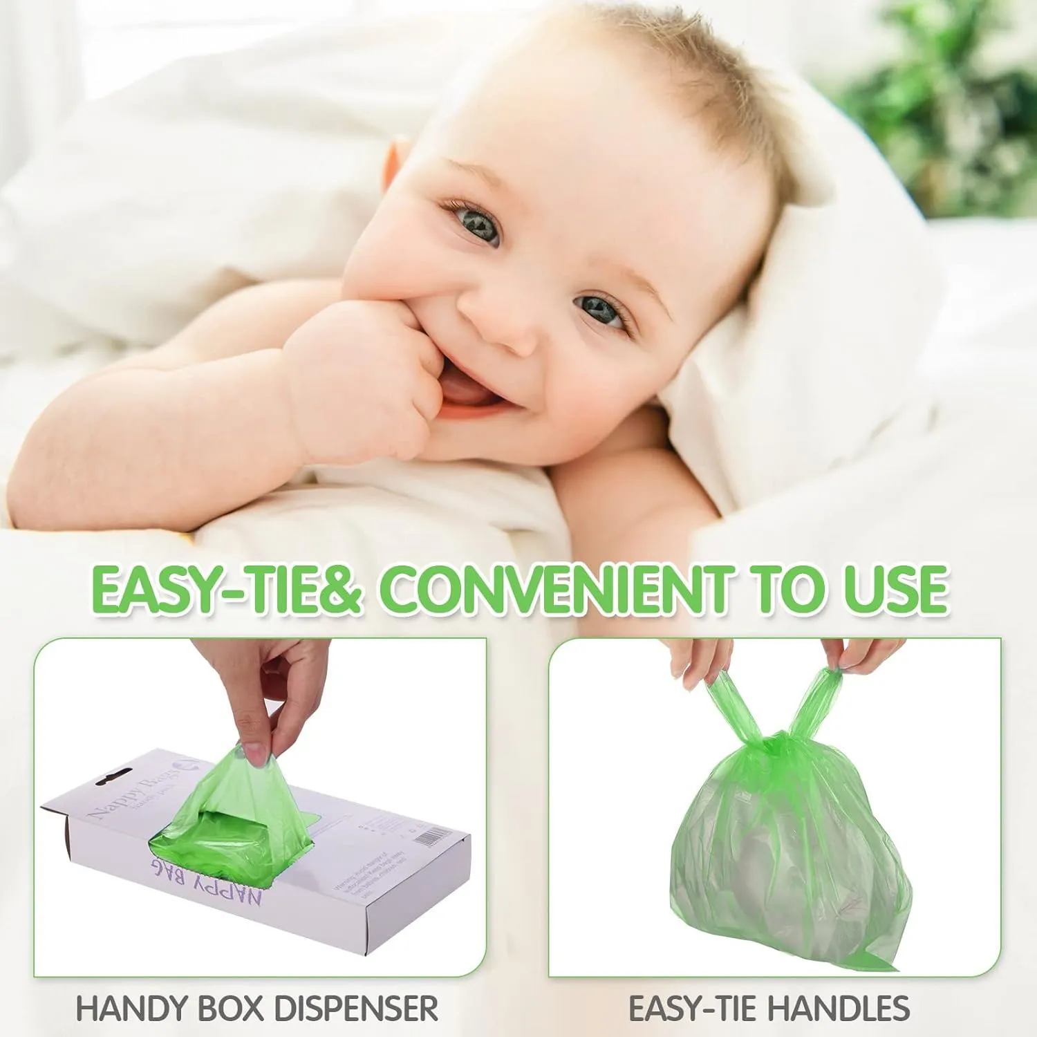 1600 Count Baby Disposable Diaper Bags Scented Diaper Sacks with Tie Handle Disposal Trash Sacks Baby Poop Waste Bag Refill(Green)