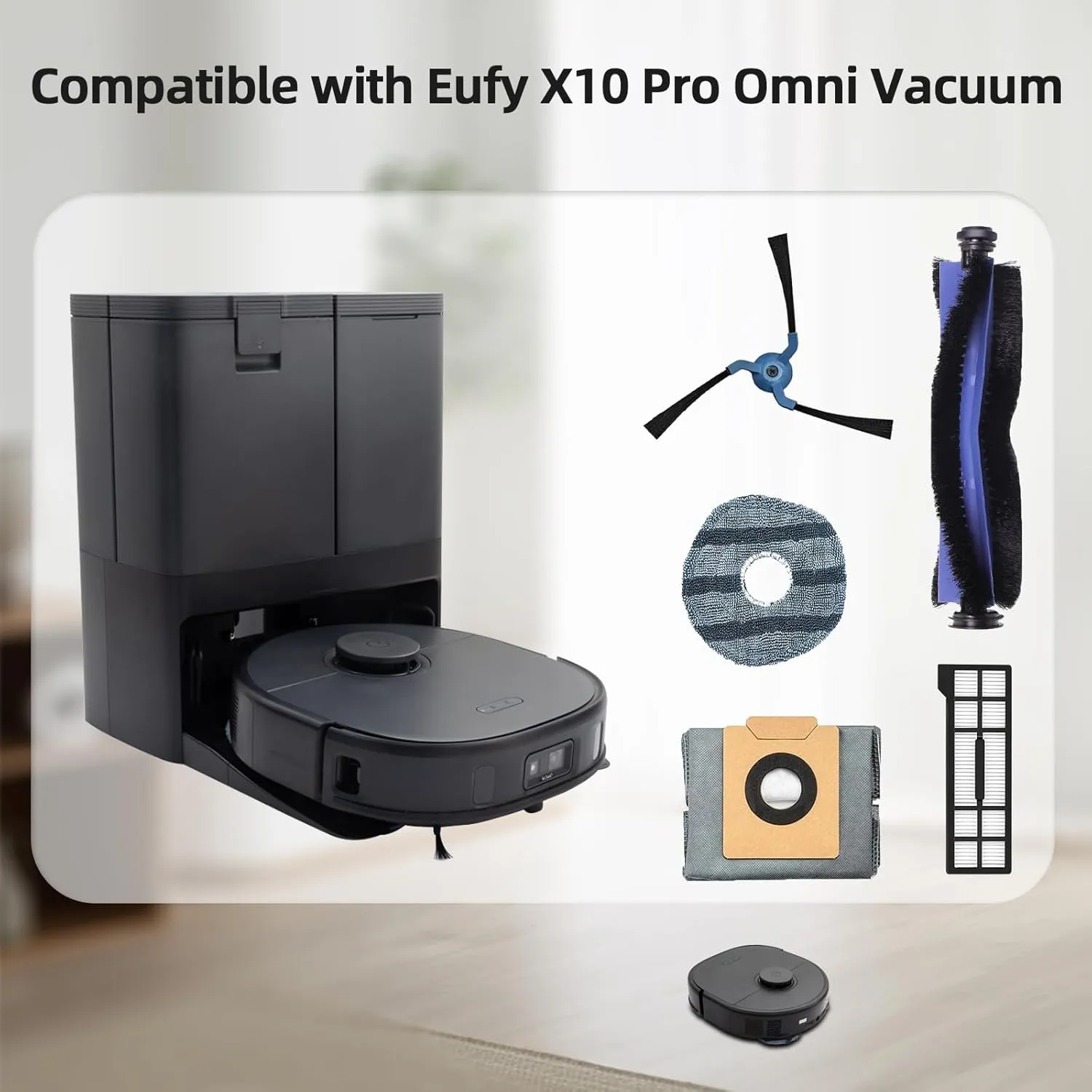19 Pack Replacement Parts Compatible with Eufy X10 Pro Omni Vacuum, Robot Vacuum Replacement Accessories w/ 1×Rolling Brush, 6×Mop Pads, 4×Side Brushes, 2×Filters, 6×Dust Bags
