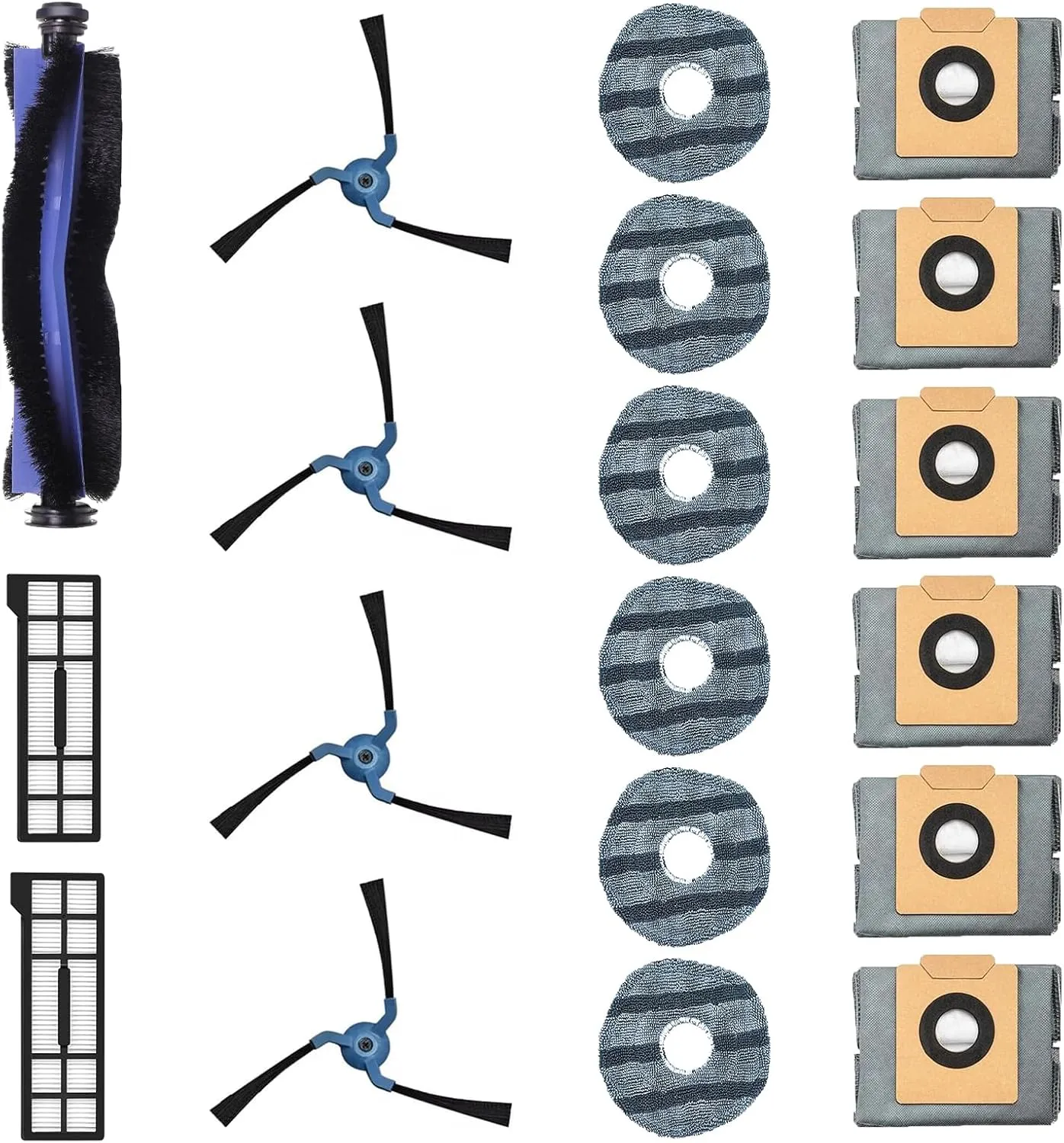 19 Pack Replacement Parts Compatible with Eufy X10 Pro Omni Vacuum, Robot Vacuum Replacement Accessories w/ 1×Rolling Brush, 6×Mop Pads, 4×Side Brushes, 2×Filters, 6×Dust Bags