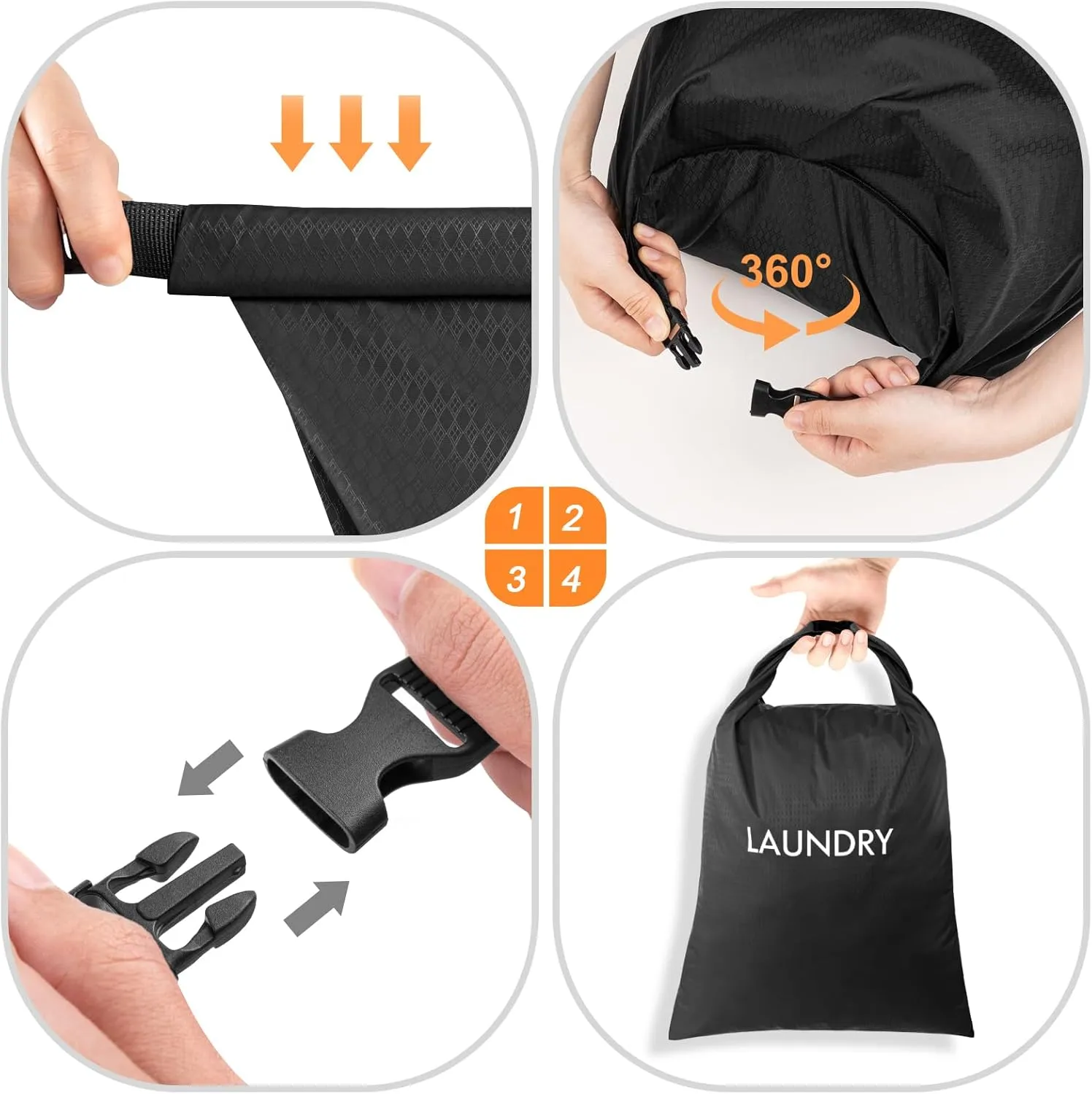 2 Pack Travel Laundry Bag, Nylon Washing Bags for Laundry, Roll Top Wet Dry Bag for Swimming Yoga Bathing Suit Workout, Dirty Clothes Storage Organiser