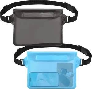 2-Pack Waterproof Pouch with Adjustable Waist Strap, Waterproof Dry Bag, Keeps Cell Phones and Valuables Safe and Dry, Perfect for Kayaking, Beach, Camping and Swimming (Black   Sky Blue)