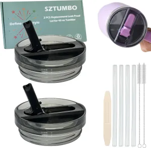 2 Pcs Detachable Flip Straw Lid for Stanley 40oz Quencher ProTour,100% Leak-proof Lid for Stanely 40oz Cup Accessories,Spill Proof and Splash Resistant Tumbler Cover(Black)