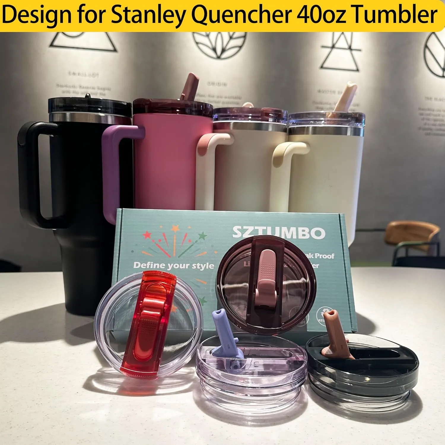 2 Pcs Detachable Flip Straw Lid for Stanley 40oz Quencher ProTour,100% Leak-proof Lid for Stanely 40oz Cup Accessories,Spill Proof and Splash Resistant Tumbler Cover(Black)