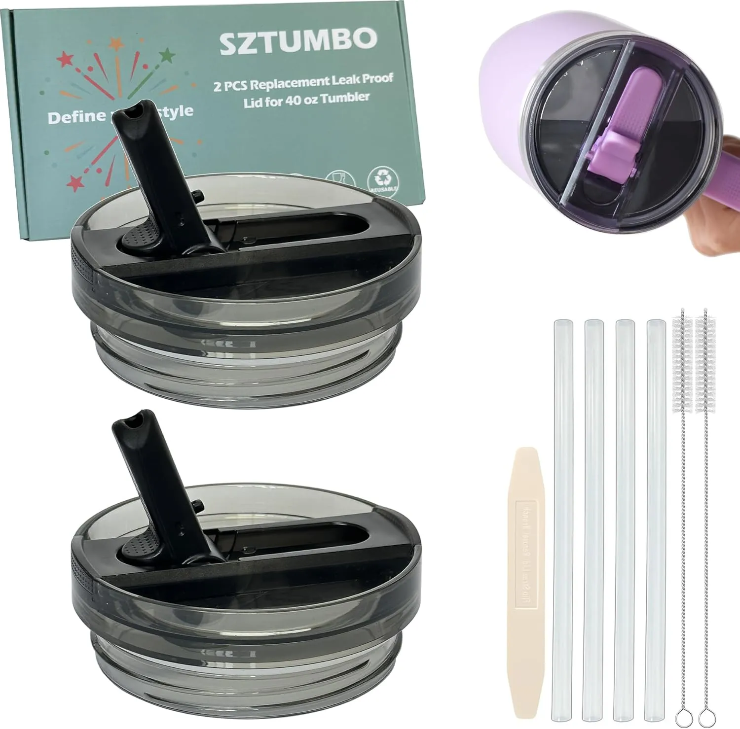 2 Pcs Detachable Flip Straw Lid for Stanley 40oz Quencher ProTour,100% Leak-proof Lid for Stanely 40oz Cup Accessories,Spill Proof and Splash Resistant Tumbler Cover(Black)