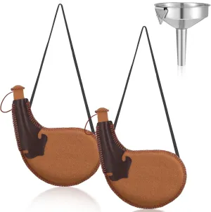 2 Sets Bota Bag 500 ml Ancient Water Bag Travel Bota Bag Leather Water Canteen with Metal Funnel Portable Flask Spanish Traditional Water Bag Camping Hiking Outdoor and Costum