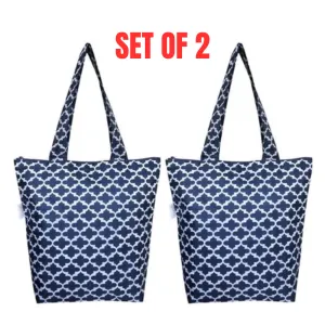2 x Sachi Insulated Market Tote Bags Folding Shopping Carry Bag - Moroccan Navy