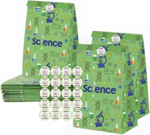 20 Pack Science Party Bags with Stickers Mad Science Goodie Treat Gift Paper Bags Birthday Party Bags Party Favor Bags for Kids Birthday Baby Shower I LOVE SCIENCE Party Decorations Supplies