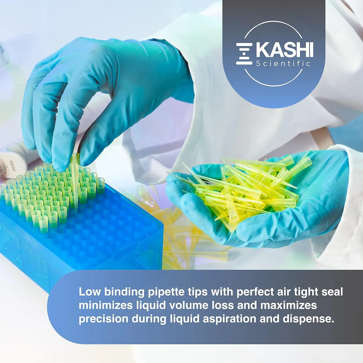 200uL Pipette Tips, Kashi Scientific Universal Non-Filter Tips for Pipette 200 uL, Sterile Bulk Pipette Tips with Clear Graduation, 200uL Pipet Tips, DNase RNase Free,1000 Tips/Bag - Yellow