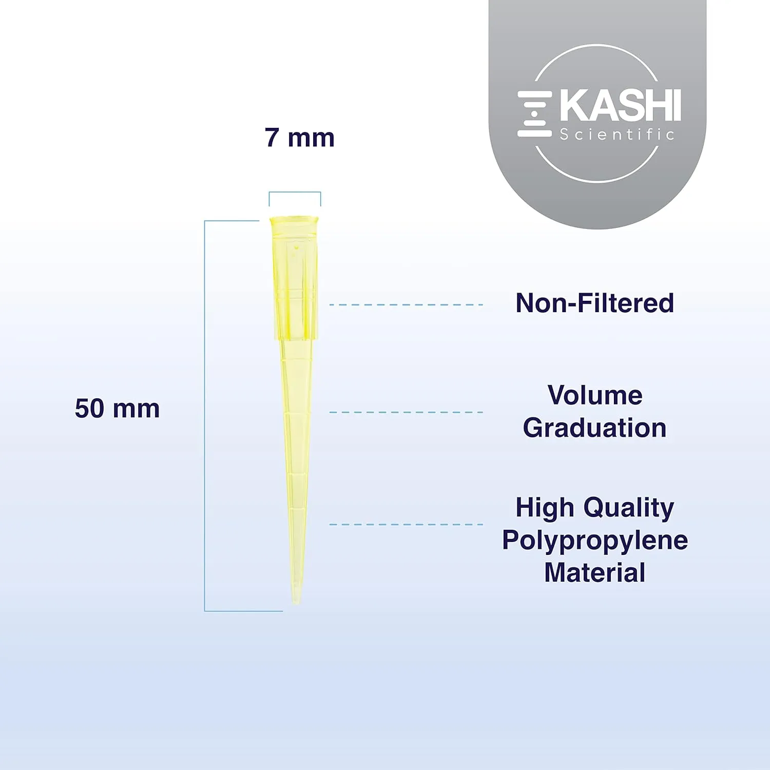200uL Pipette Tips, Kashi Scientific Universal Non-Filter Tips for Pipette 200 uL, Sterile Bulk Pipette Tips with Clear Graduation, 200uL Pipet Tips, DNase RNase Free,1000 Tips/Bag - Yellow