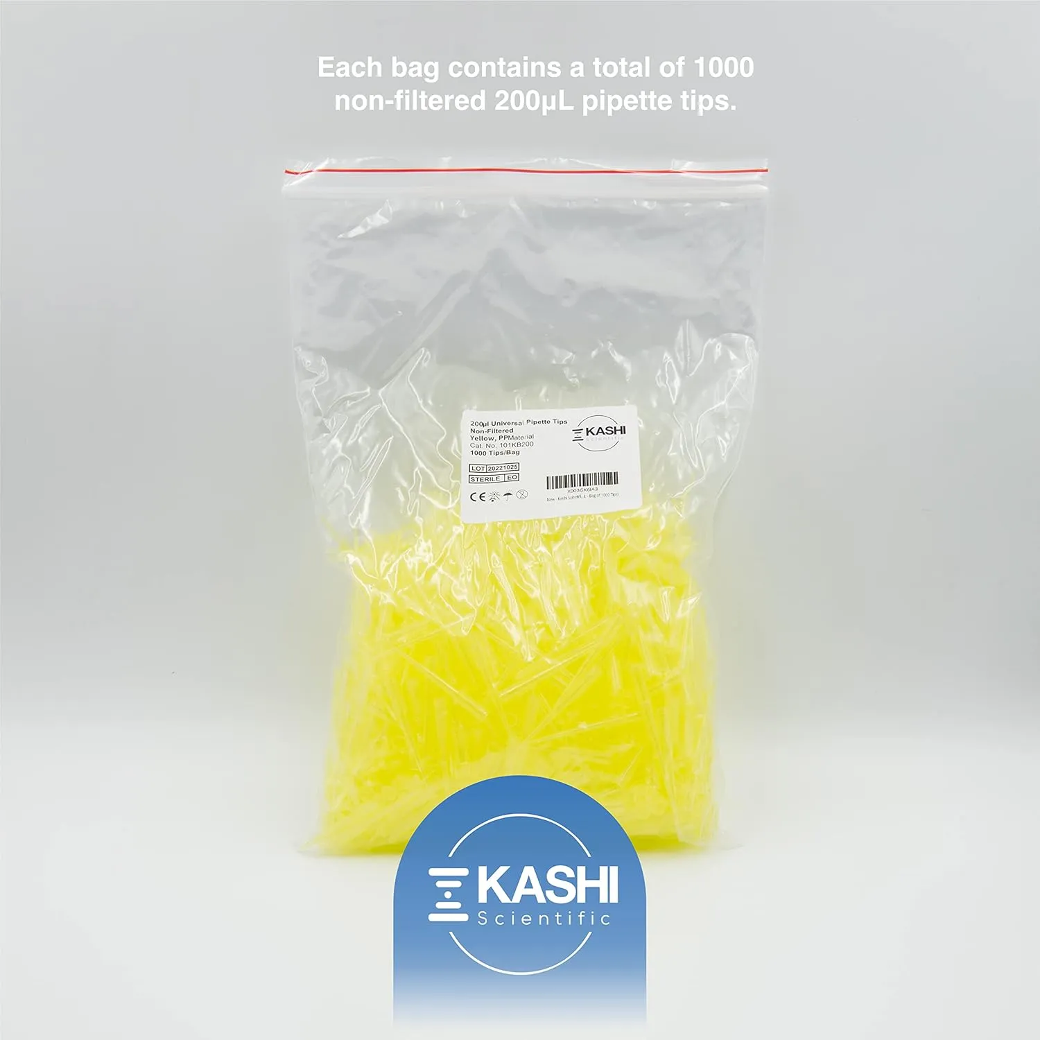 200uL Pipette Tips, Kashi Scientific Universal Non-Filter Tips for Pipette 200 uL, Sterile Bulk Pipette Tips with Clear Graduation, 200uL Pipet Tips, DNase RNase Free,1000 Tips/Bag - Yellow