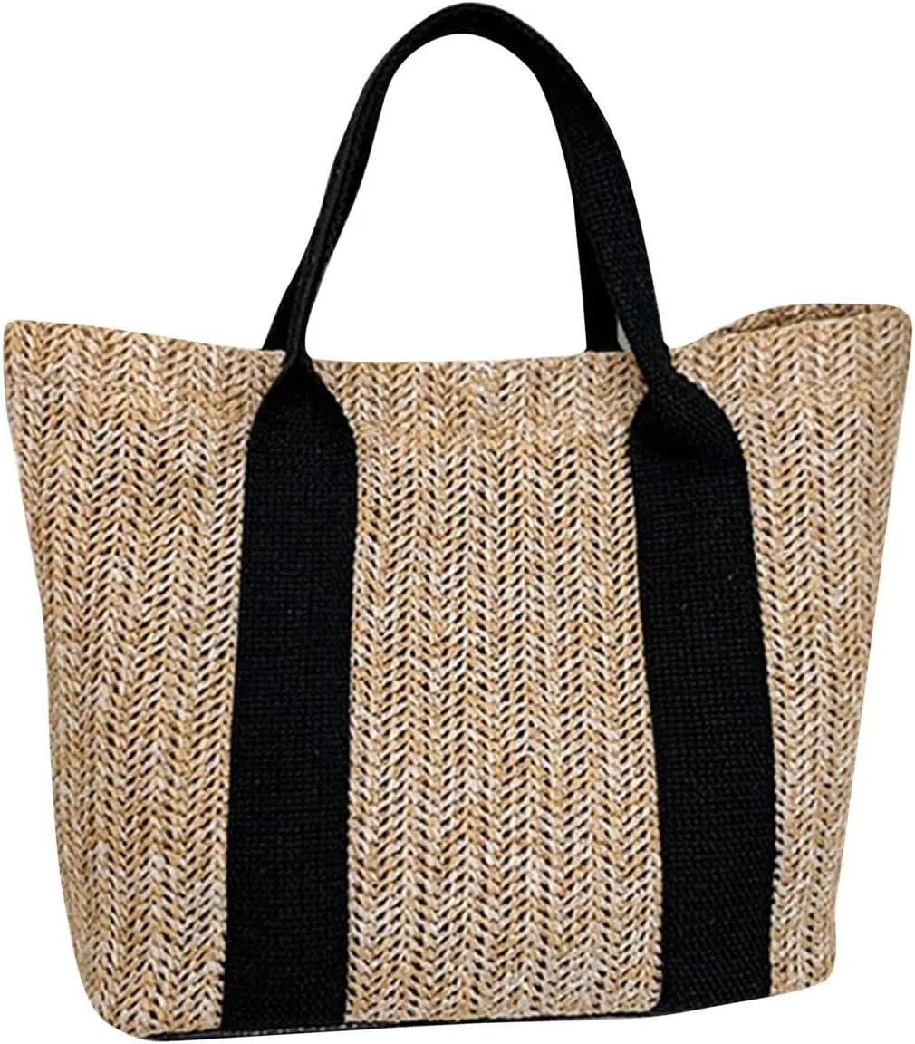 2025 Beach Bags for Women Summer Soft Large Woven Shoulder Purse Handbag,Beach Tote Straw Bag for Summer Vacation Straw Bag