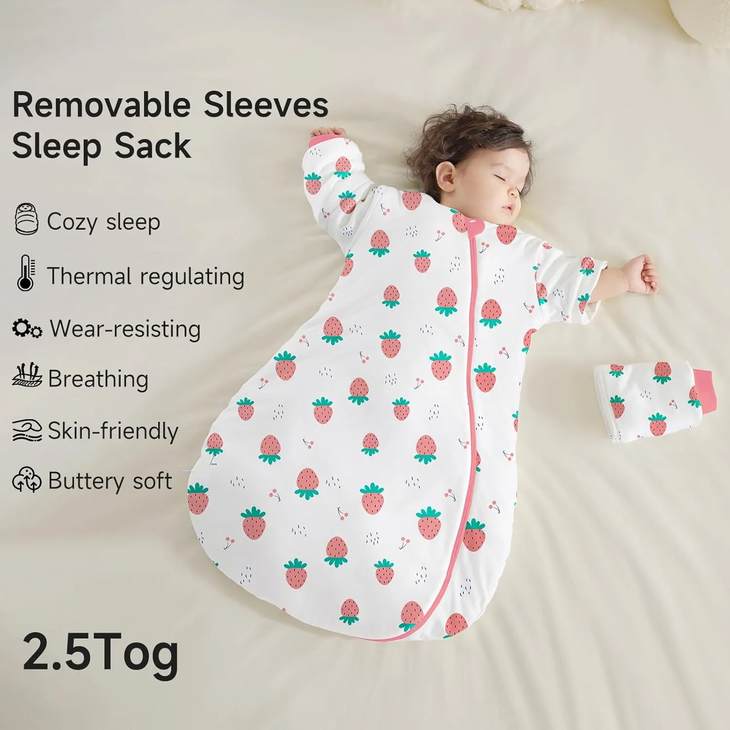 2.5 TOG Baby Sleep Sack for Winter 6-12 Months - Super Warm Quilted Wearable Blanket with Removable Sleeves, Two-Way Zipper for Easy Diaper Changes, Soft & Cozy Infant Sleeping Bag