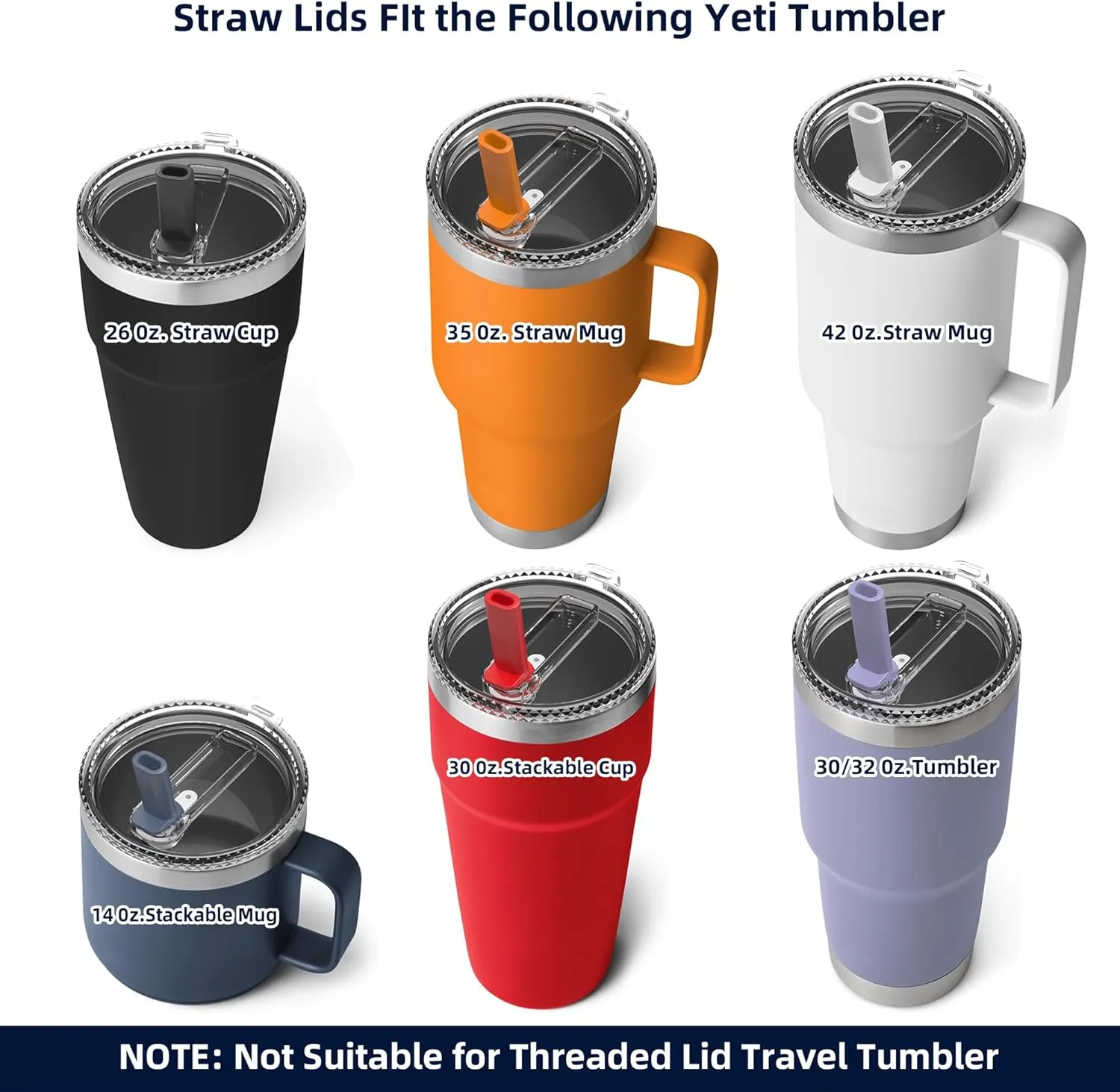 30 oz Straw Leak Proof Lid for YETI, Tumbler Lid for Yeti Rambler 30/32 oz Tumbler,26/35/42 oz Straw Mug,and Hydro Flask 32/40oz Travel Tumbler,Replacement Lid BPA Free(Black*2)