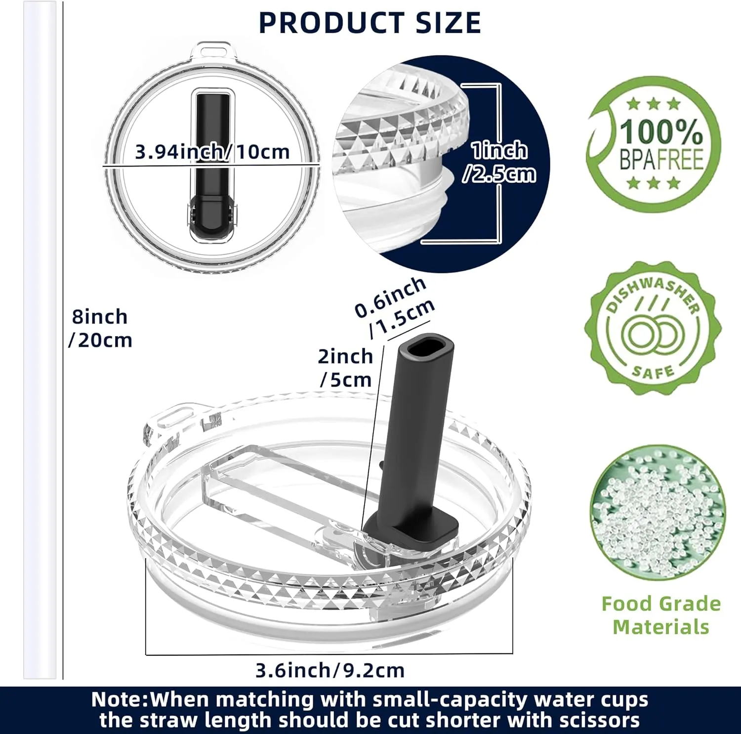 30 oz Straw Leak Proof Lid for YETI, Tumbler Lid for Yeti Rambler 30/32 oz Tumbler,26/35/42 oz Straw Mug,and Hydro Flask 32/40oz Travel Tumbler,Replacement Lid BPA Free(Black*2)