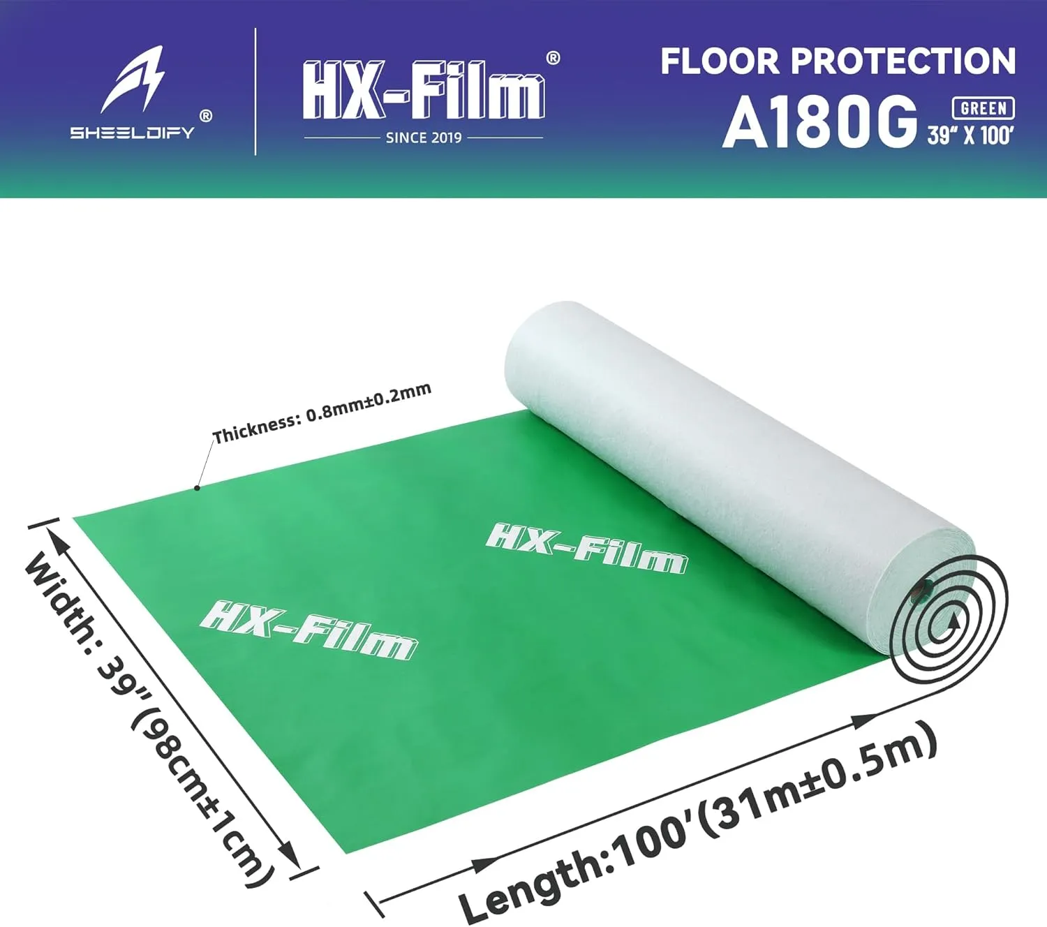 39" x 100' Floor Protection for Moving Plastic Covering Sheeting Paint Surface Protector Film Cover Runner Heavy Duty Hardwood Floors Protectors Reuse Longtime (325 sqft.Green)