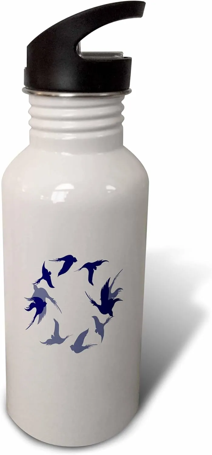 3dRose Swallows In Flight Stylized Silhouette Art Blue - Water Bottles (wb-383999-2)