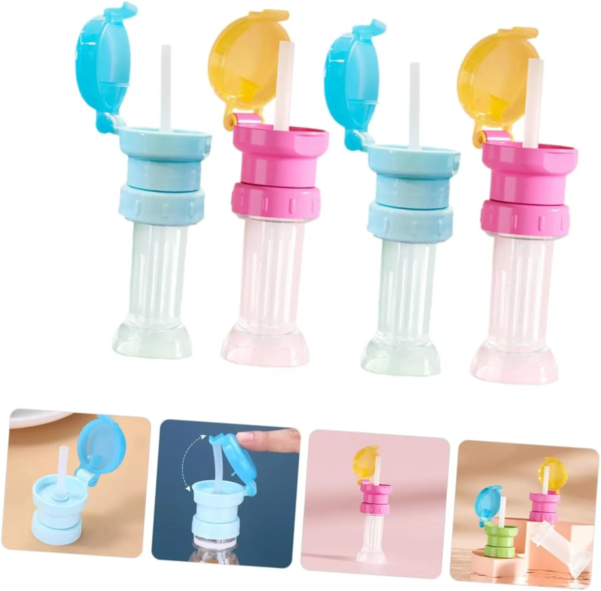 3sets 4 Pcs Water Bottle Caps with Straw Water Bottle Adapter Easy to Clean Install Safe Design 4pcs*3
