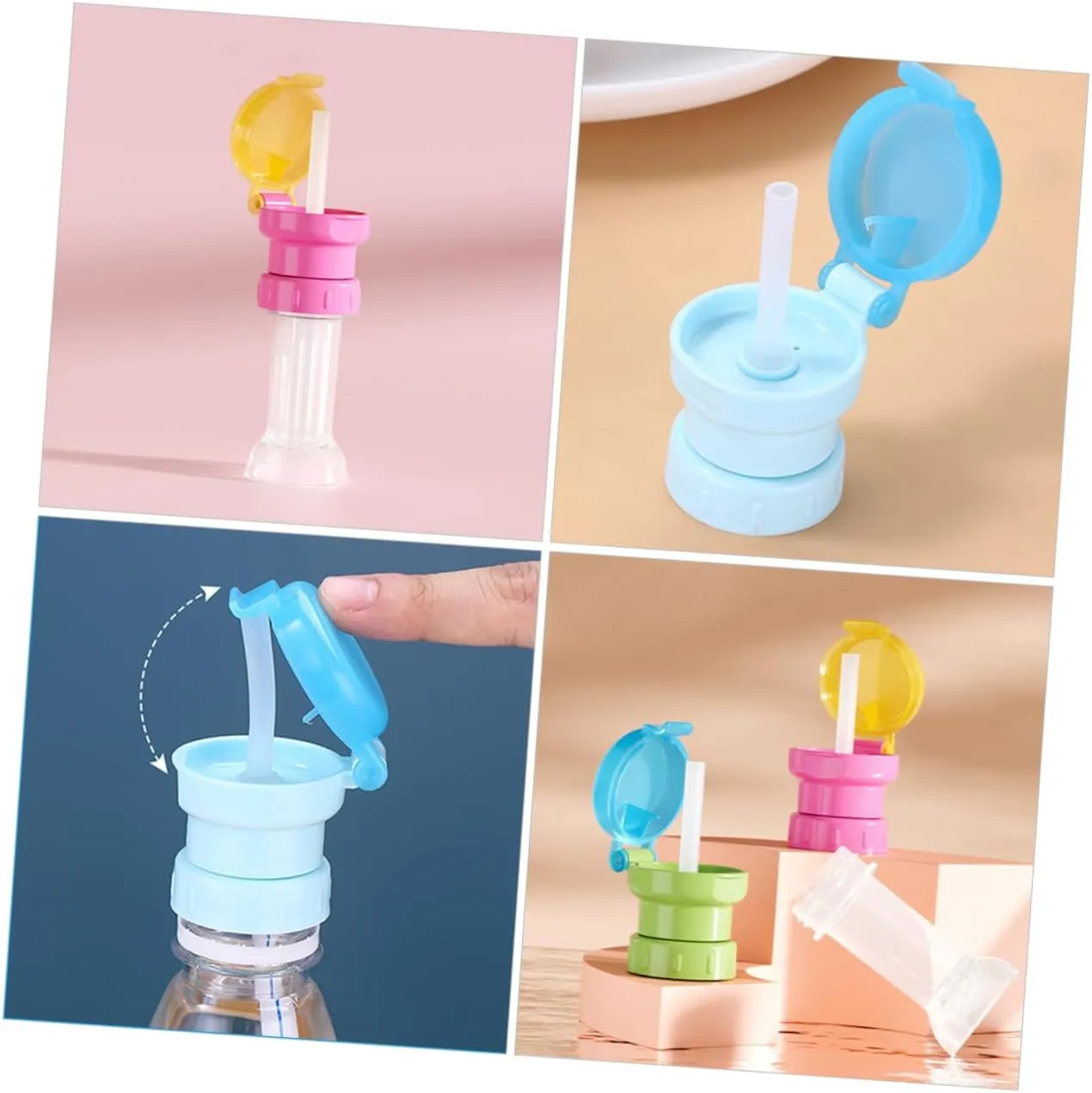 3sets 4 Pcs Water Bottle Caps with Straw Water Bottle Adapter Easy to Clean Install Safe Design 4pcs*3