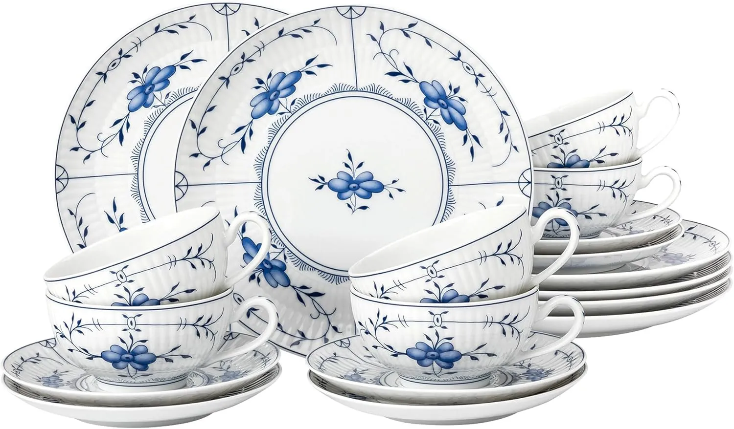 4052212141459 Tea Set 18 Pieces Large Tea Cup Saucer 6 x Breakfast Plates Porcelain