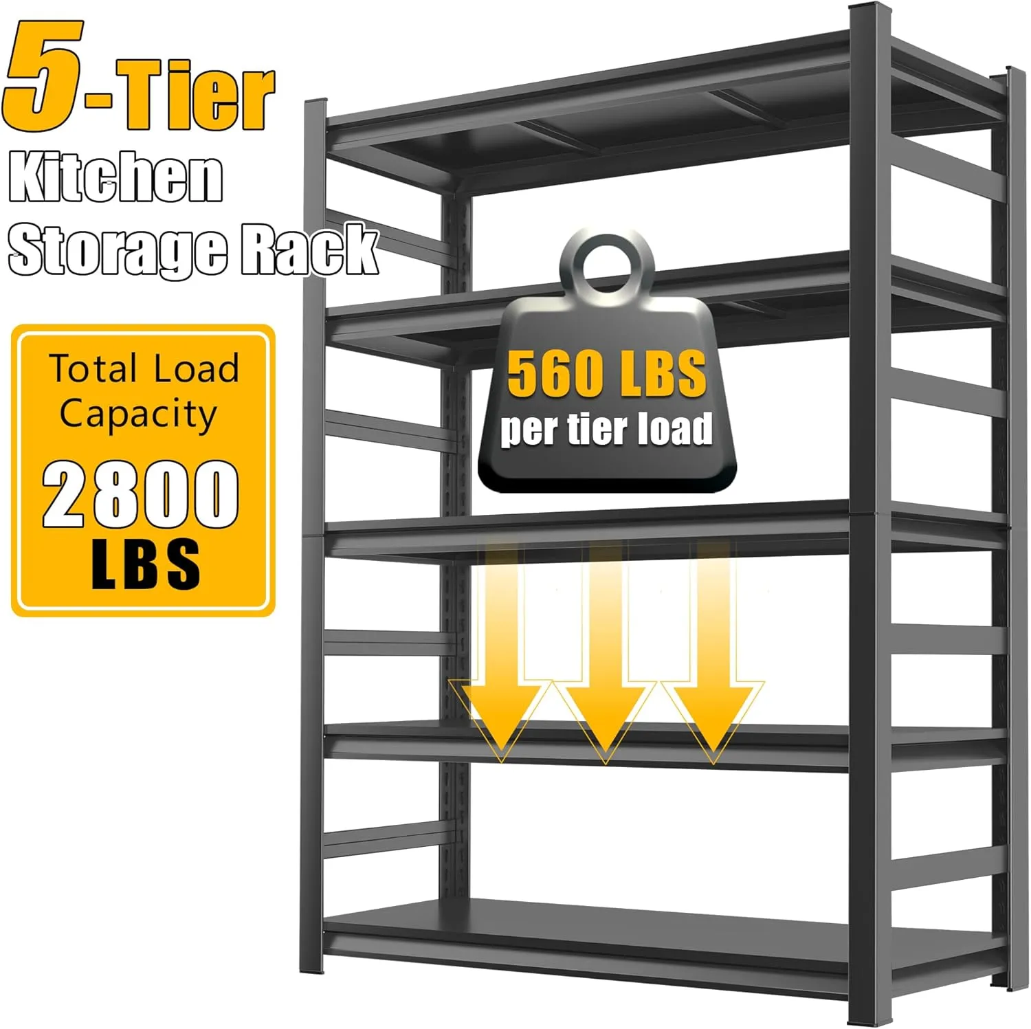 48''W Multi-Functional Adjustable Shelves with Large Storage Capacity, Waterproof and Rust-Resistant, Suitable for Kitchens and Storage Rooms, Black