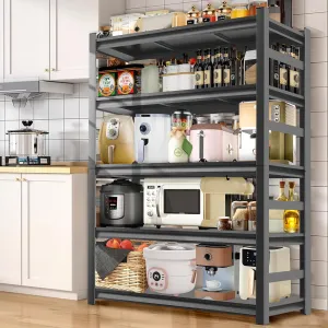 48''W Multi-Functional Adjustable Shelves with Large Storage Capacity, Waterproof and Rust-Resistant, Suitable for Kitchens and Storage Rooms, Black