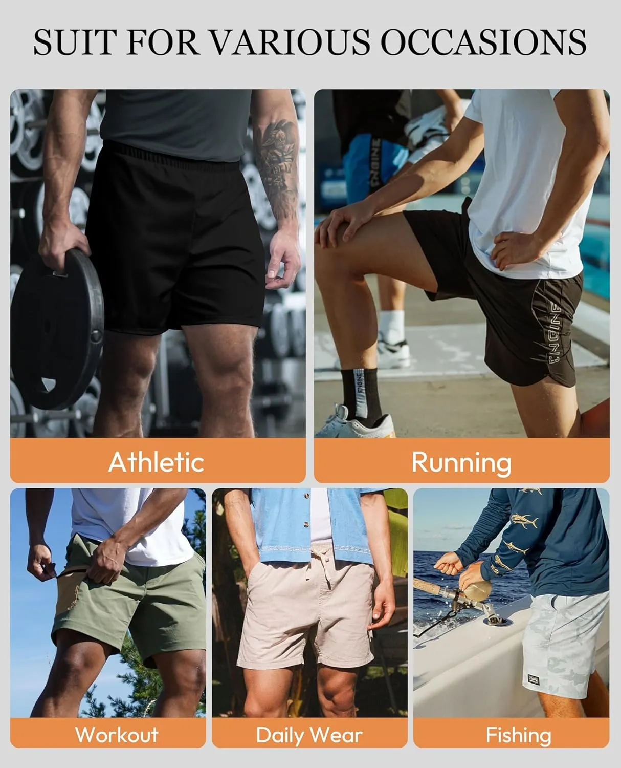5 Inch Inseam Shorts for Men Short Golf Shorts Mens Casual Dry Fit Hybrid Trunks Athletic Fit Running Stretch