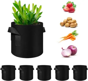 5 Pack 10 Gallon Grow Bags, Heavy Duty Thickened Nonwoven Fabric Pots with Handles, Planter Grow Bags for Vegetables/Flower/Plant/Fruits, Black
