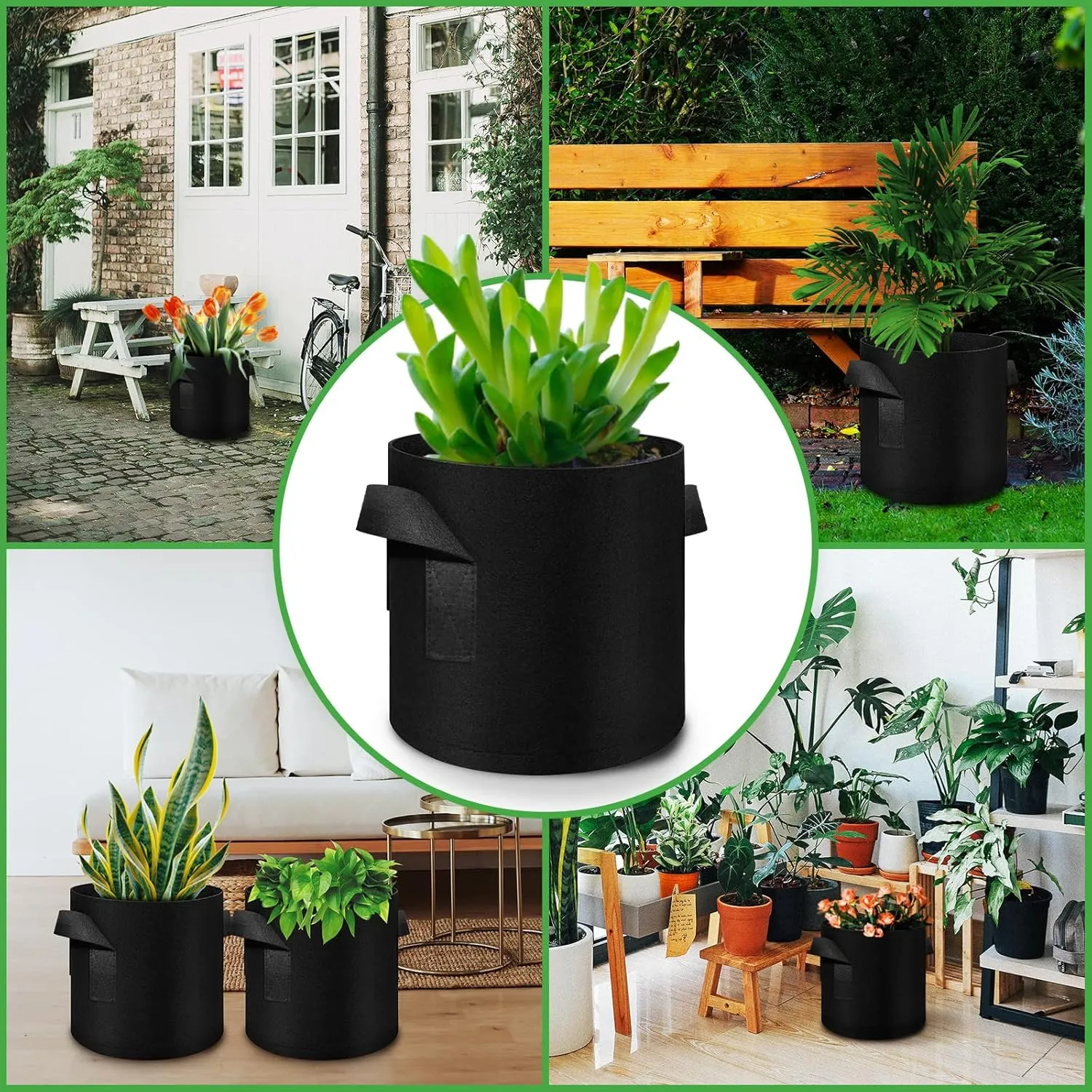 5 Pack 10 Gallon Grow Bags, Heavy Duty Thickened Nonwoven Fabric Pots with Handles, Planter Grow Bags for Vegetables/Flower/Plant/Fruits, Black