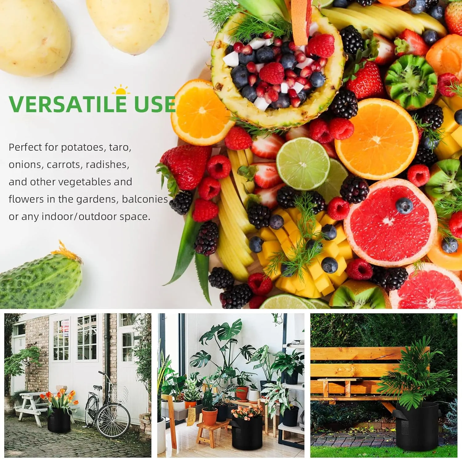 5 Pack 10 Gallon Grow Bags, Heavy Duty Thickened Nonwoven Fabric Pots with Handles, Planter Grow Bags for Vegetables/Flower/Plant/Fruits, Black