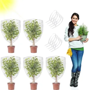 5 Pcs Thickened Winter Plant Covers Freeze Protection-Large Clear Plastic Waterproof Plant Shelter Bag Frost Freeze Blanket for Outdoors Garden Plant Shrubs Sapling Crops (clear 27.6 x 40 Inch)