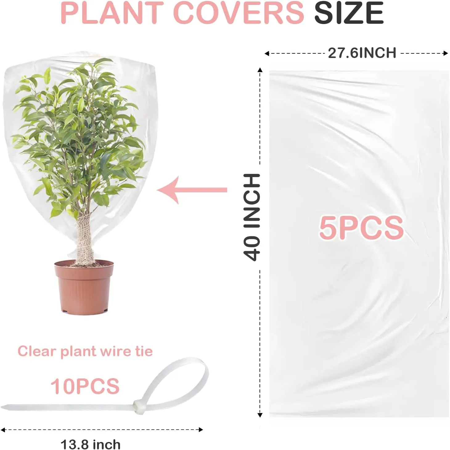 5 Pcs Thickened Winter Plant Covers Freeze Protection-Large Clear Plastic Waterproof Plant Shelter Bag Frost Freeze Blanket for Outdoors Garden Plant Shrubs Sapling Crops (clear 27.6 x 40 Inch)