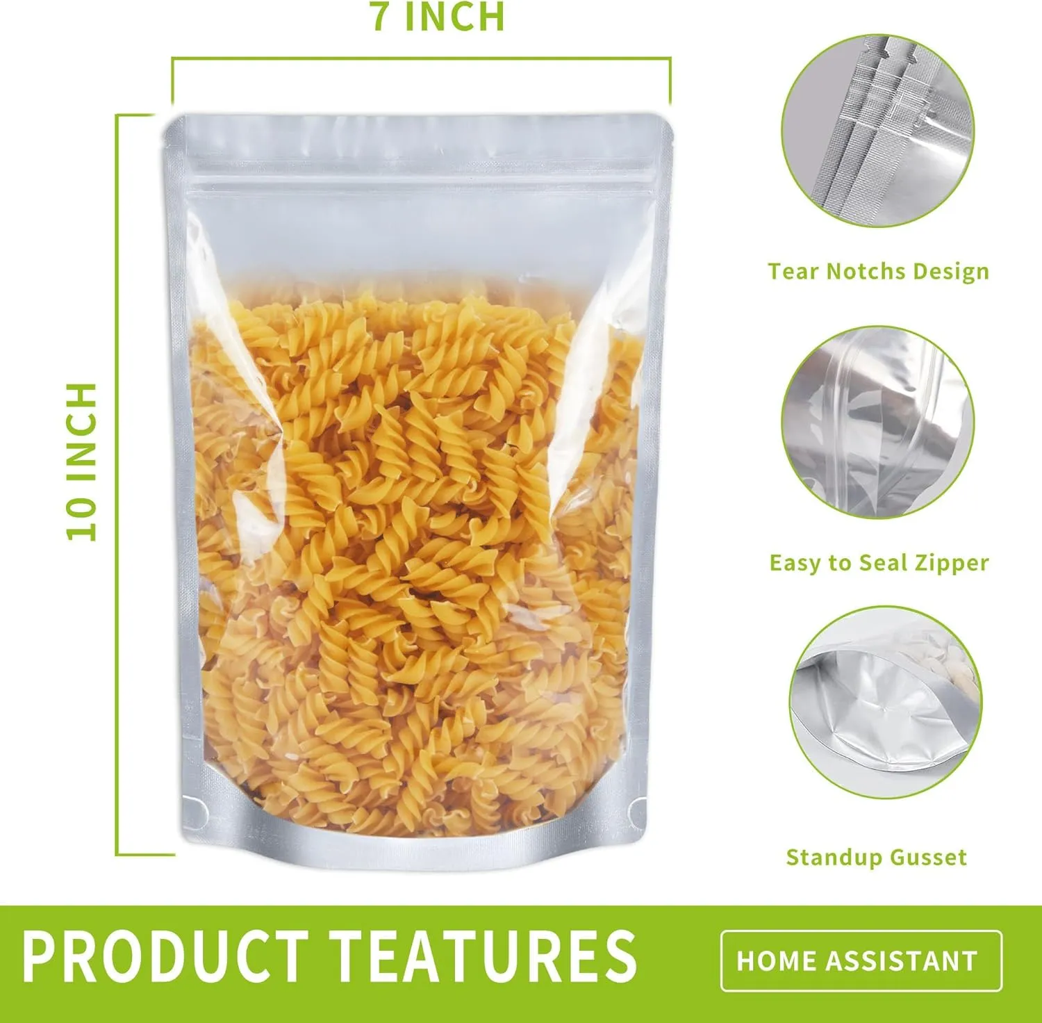 50 pcs Mylar Bags for Food Storage Reusable Mylar Bags with Oxygen Absorbers 400cc Thick 9.44 mil,Heat Sealable Mylar Bags for Food Storage Zipper Pouches (1 Quart with Clear Window, 10"x7")