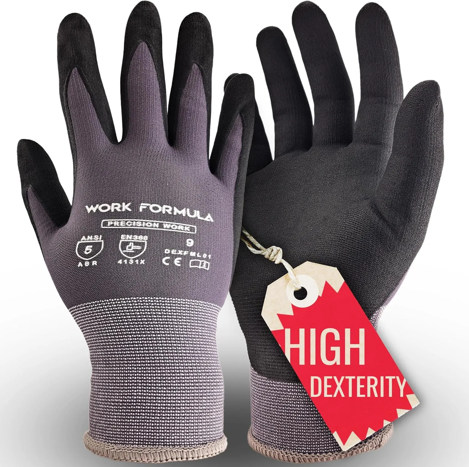 5/10 Pack High Dexterity All-Around Work Gloves, Premium Thin Nitrile Grip, High Durability, XS-3XL, Men & Women