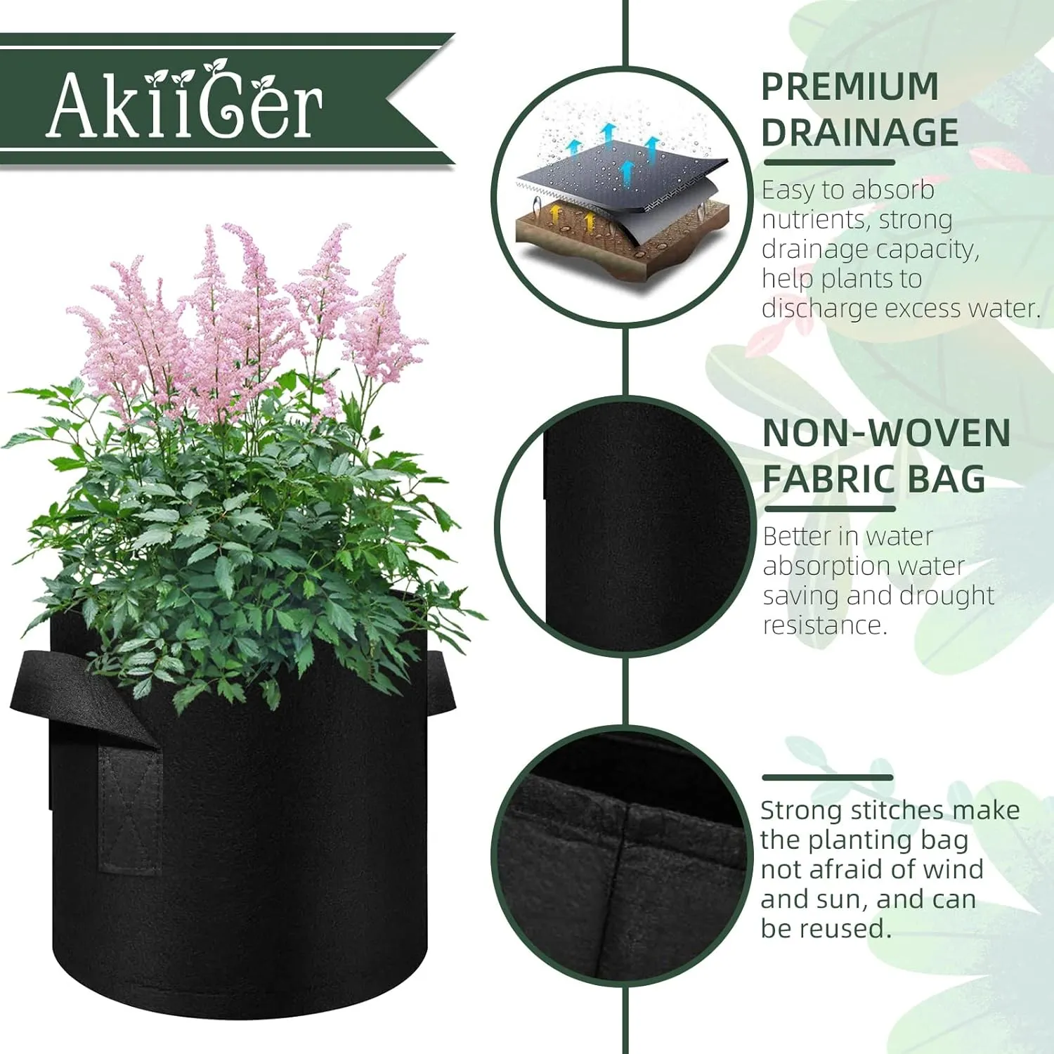 5/10/12/20/30 Pack 10 Gallon Grow Bags, Heavy Duty Thickened Nonwoven Fabric Pots with Handles, Plant Grow Bags for Vegetable/Flower/Plant/Fruits, Black