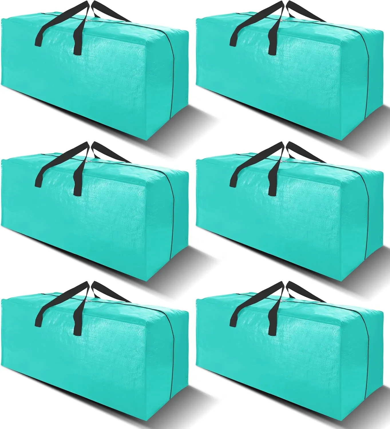 6 Pack Heavy Duty Extra Large Moving Bags W/Backpack Straps - Strong Handles & Zippers, Storage Totes For Space Saving, Fold Flat, Alternative to Box and Bin (40 gal, Aquamarine)